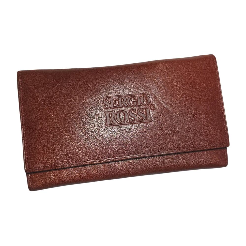 Vintage Sergio Rossi Super Soft Leather Deep Red Wallet Purse Tri-Fold Coin